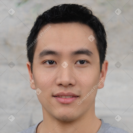 Neutral asian young-adult male with short  black hair and brown eyes