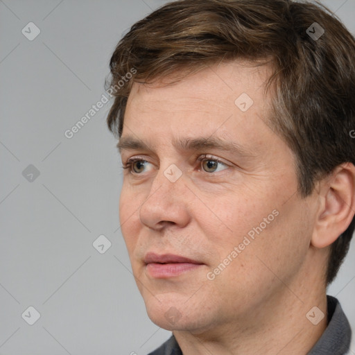 Neutral white adult male with short  brown hair and brown eyes