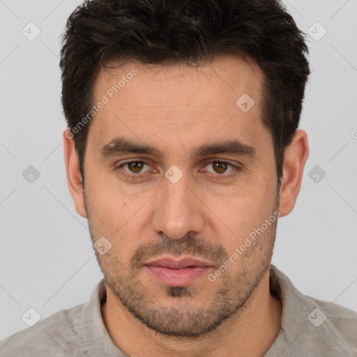 Neutral white adult male with short  brown hair and brown eyes