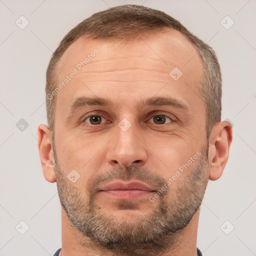 Neutral white adult male with short  brown hair and brown eyes