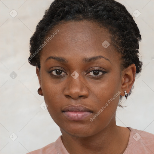 Neutral black young-adult female with short  brown hair and brown eyes