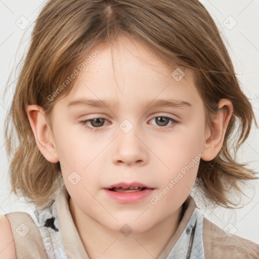 Neutral white child female with medium  brown hair and brown eyes