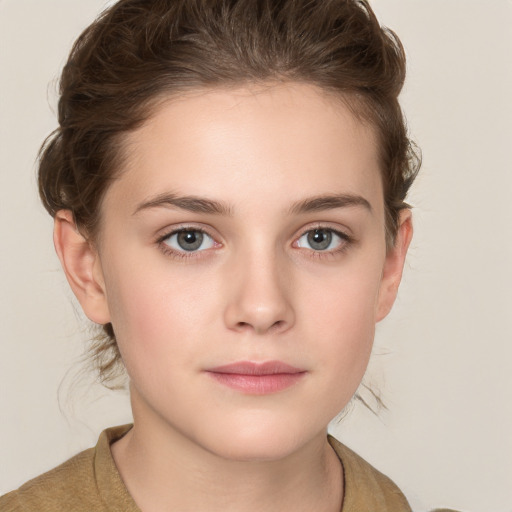 Neutral white young-adult female with medium  brown hair and grey eyes