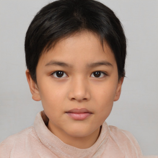 Neutral asian child female with short  brown hair and brown eyes