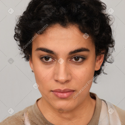 Neutral black young-adult female with short  brown hair and brown eyes