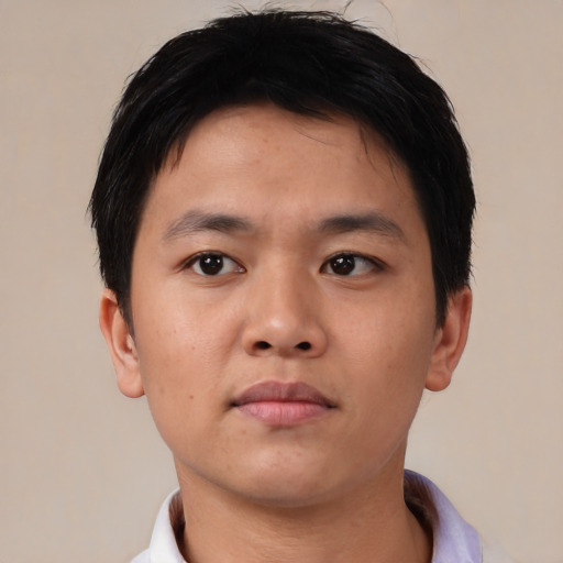 Neutral asian young-adult male with short  brown hair and brown eyes