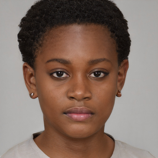 Neutral black young-adult female with short  brown hair and brown eyes