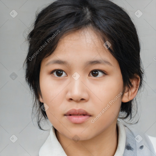 Neutral asian child female with medium  brown hair and brown eyes