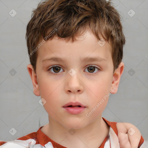 Neutral white child male with short  brown hair and brown eyes