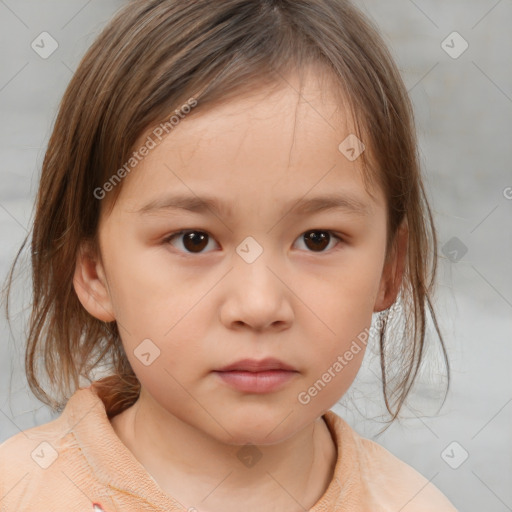 Neutral white child female with medium  brown hair and brown eyes