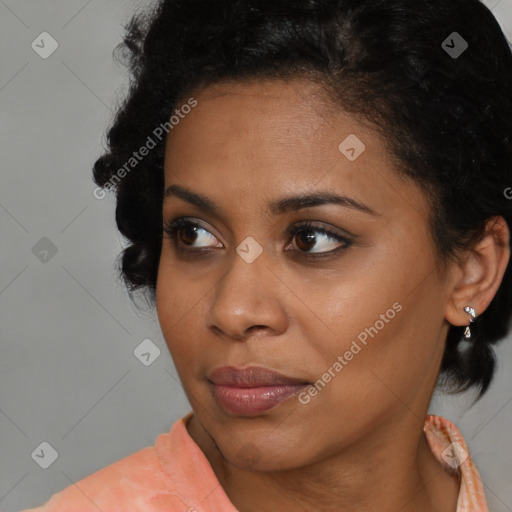 Neutral black young-adult female with short  brown hair and brown eyes