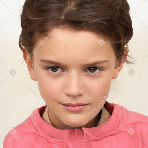 Neutral white child female with short  brown hair and brown eyes