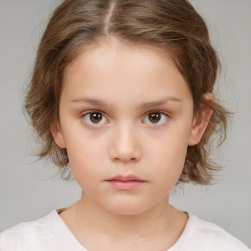 Neutral white child female with medium  brown hair and brown eyes