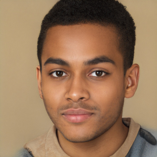 Neutral black young-adult male with short  brown hair and brown eyes