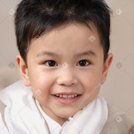 Joyful white child male with short  brown hair and brown eyes