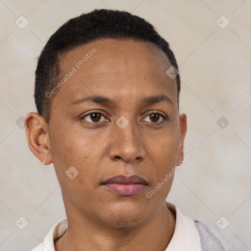 Neutral black young-adult male with short  brown hair and brown eyes