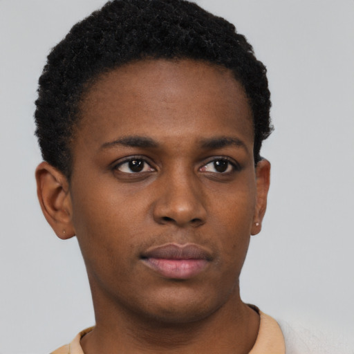 Neutral black young-adult male with short  brown hair and brown eyes