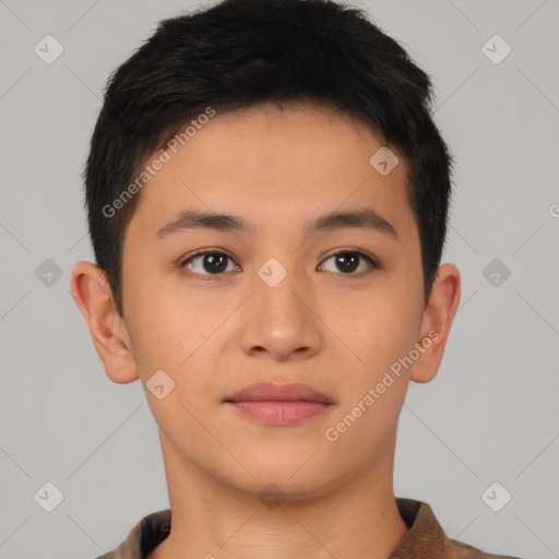 Neutral asian young-adult male with short  brown hair and brown eyes