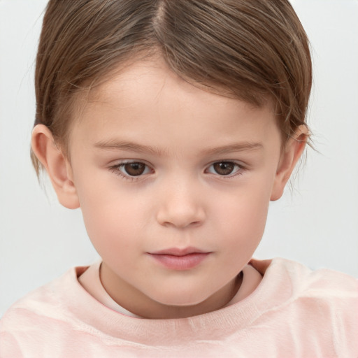 Neutral white child female with short  brown hair and brown eyes