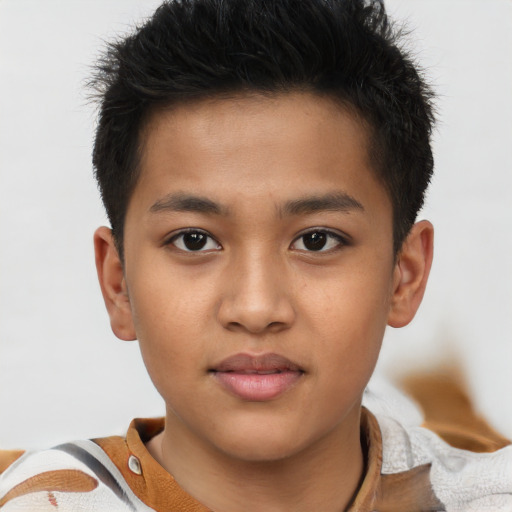 Neutral asian child male with short  brown hair and brown eyes
