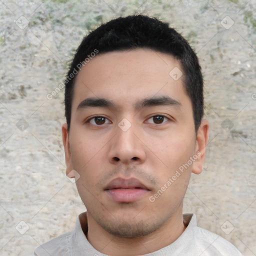 Neutral asian young-adult male with short  black hair and brown eyes