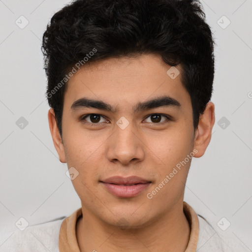 Neutral asian young-adult male with short  brown hair and brown eyes