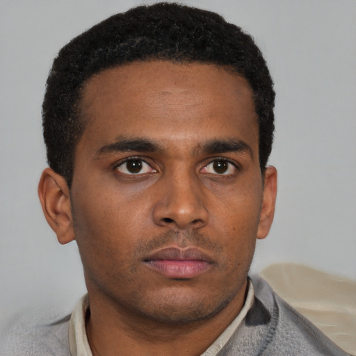 Neutral latino young-adult male with short  brown hair and brown eyes