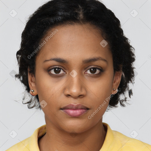 Neutral black young-adult female with short  brown hair and brown eyes