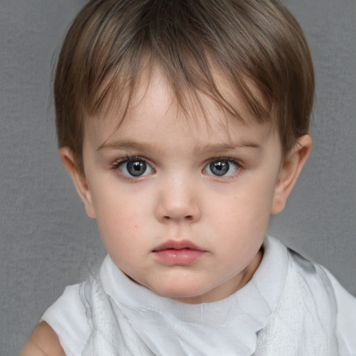 Neutral white child female with short  brown hair and blue eyes