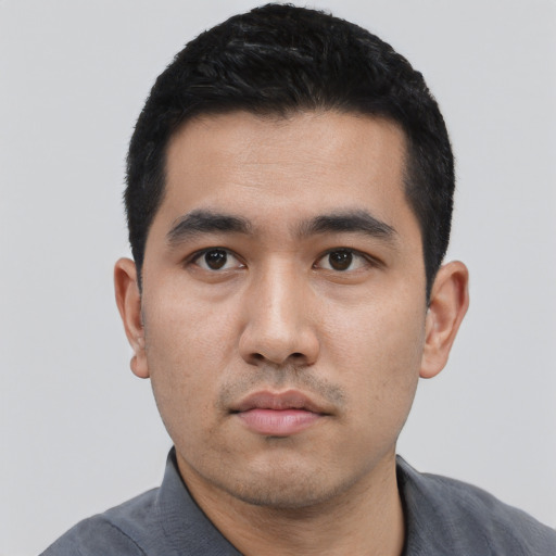 Neutral asian young-adult male with short  black hair and brown eyes