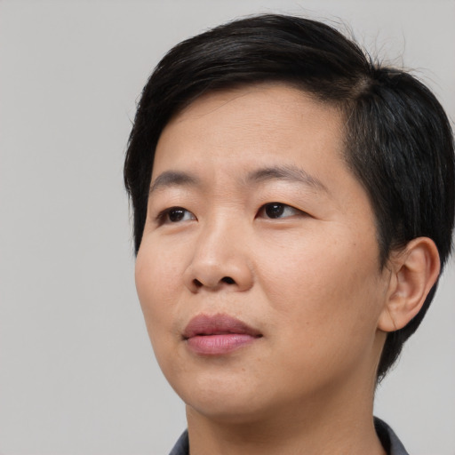Neutral asian young-adult male with short  black hair and brown eyes