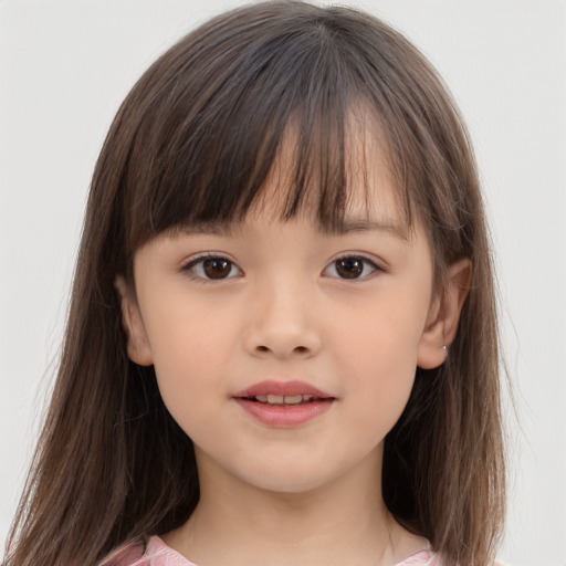 Neutral white child female with medium  brown hair and grey eyes