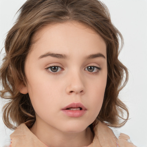 Neutral white child female with medium  brown hair and brown eyes