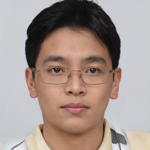 Neutral asian young-adult male with short  brown hair and brown eyes