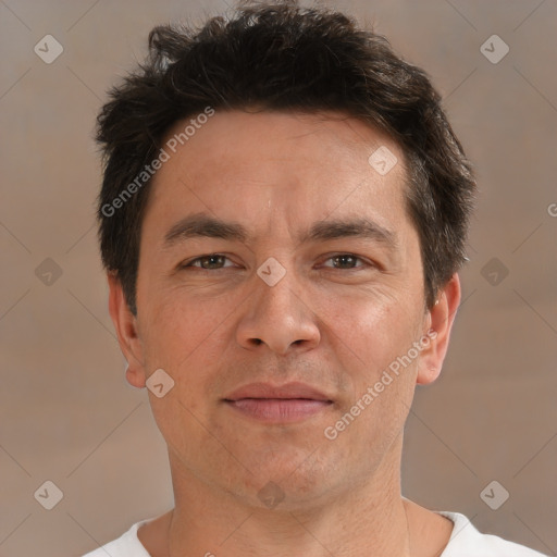 Neutral white adult male with short  brown hair and brown eyes