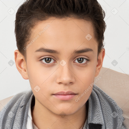 Neutral white child female with short  brown hair and brown eyes