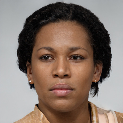 Neutral black young-adult female with short  brown hair and brown eyes