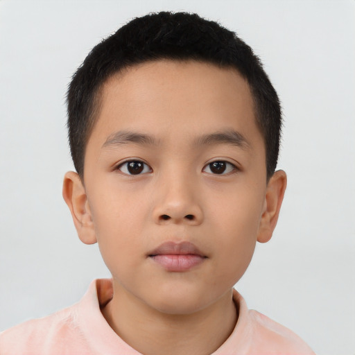Neutral asian child male with short  brown hair and brown eyes