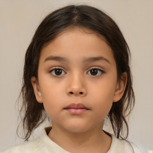 Neutral white child female with medium  brown hair and brown eyes