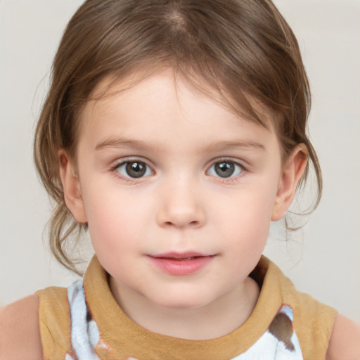 Neutral white child female with medium  brown hair and brown eyes