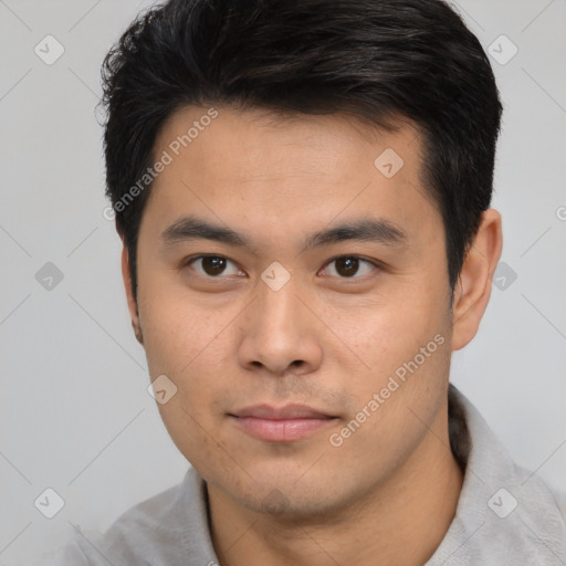 Neutral asian young-adult male with short  black hair and brown eyes