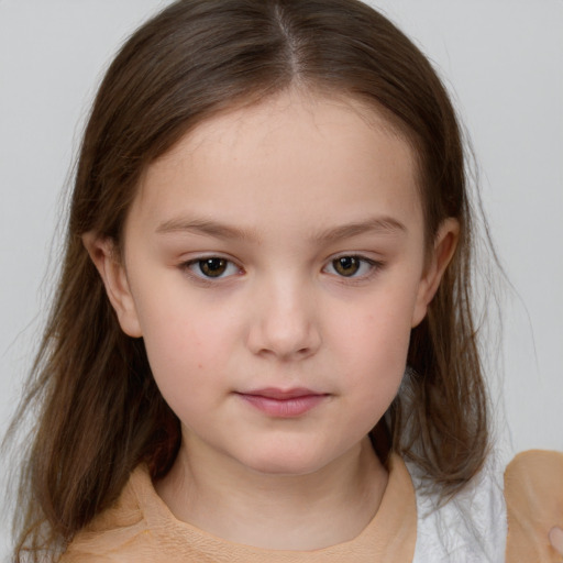 Neutral white child female with medium  brown hair and brown eyes