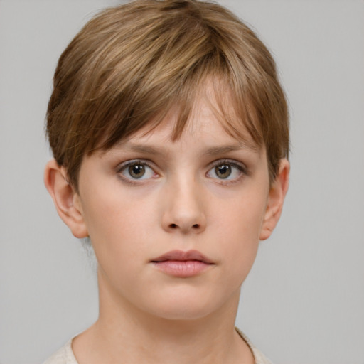 Neutral white child female with short  brown hair and brown eyes