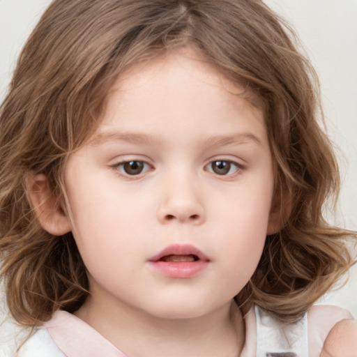 Neutral white child female with medium  brown hair and brown eyes