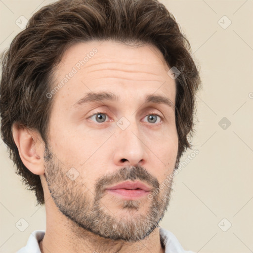 Neutral white adult male with short  brown hair and brown eyes