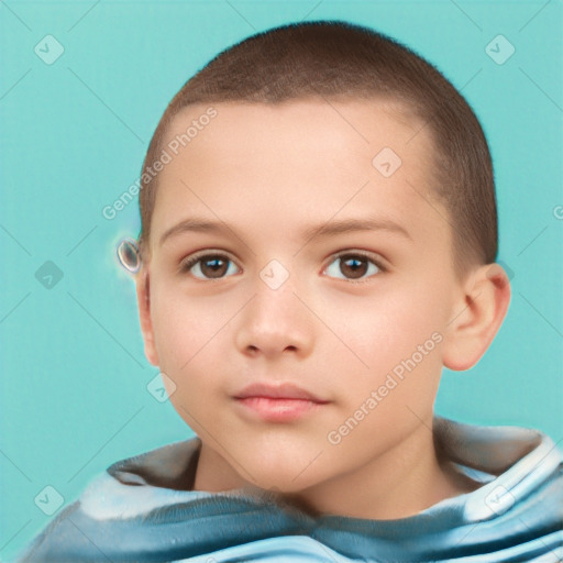 Neutral white child female with short  brown hair and brown eyes