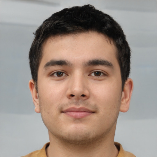 Neutral asian young-adult male with short  brown hair and brown eyes
