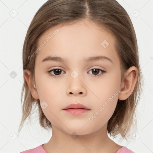 Neutral white child female with medium  brown hair and brown eyes