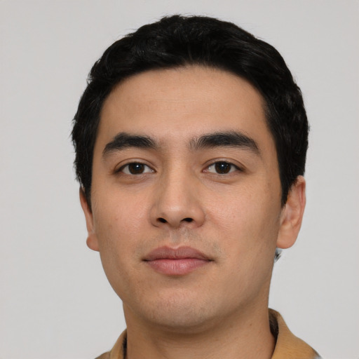 Neutral asian young-adult male with short  black hair and brown eyes