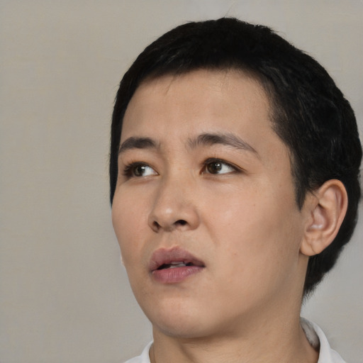 Neutral asian young-adult male with short  black hair and brown eyes